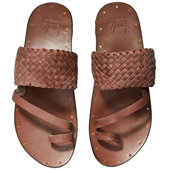 Beek Cockatiel Woven All Leather Slide Sandals Women 6 in Rose Gold Brown NWOB
